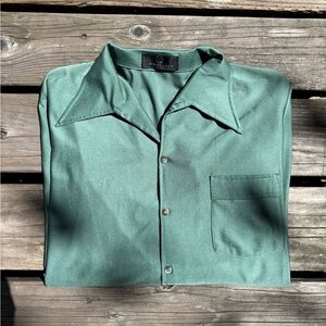 70s Style Van Heusen Emerald Green Satin Camp Collar Shirt